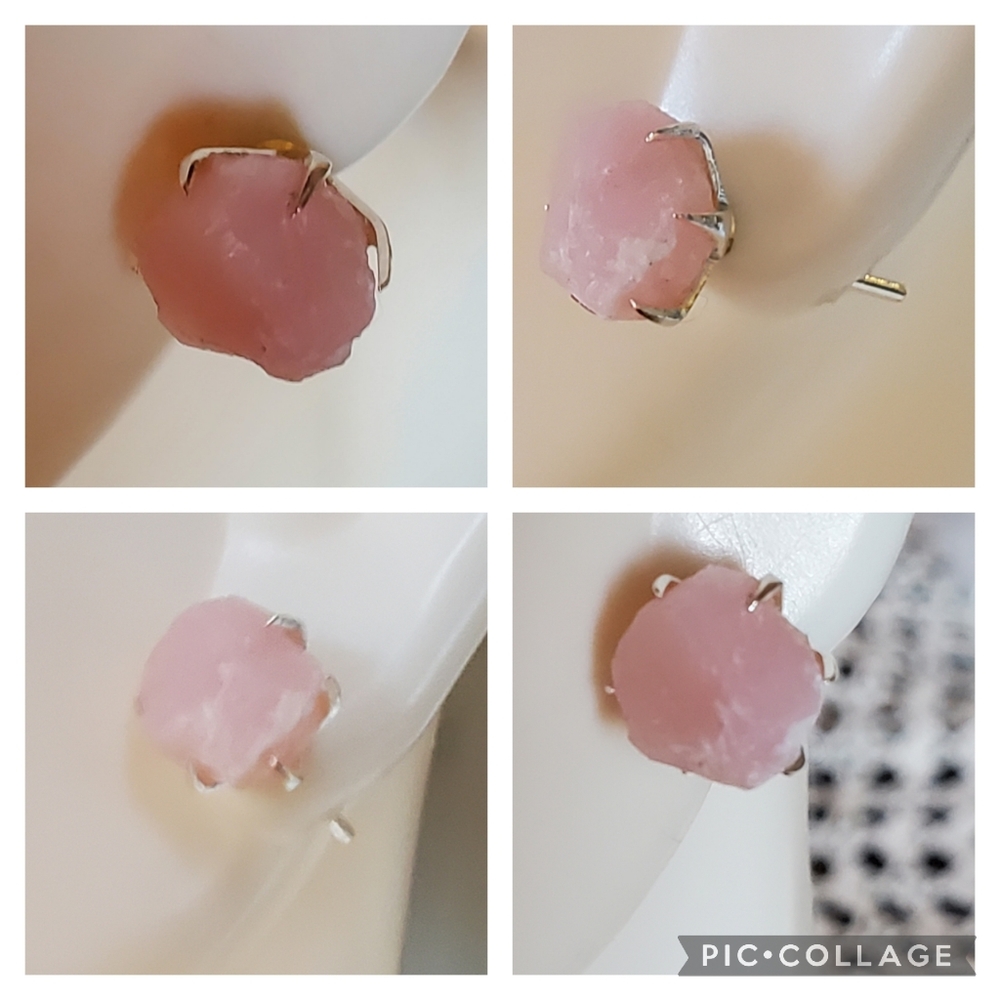 Genuine. Natural Peruvian Pink Opal Earrings - Picture 3 of 7